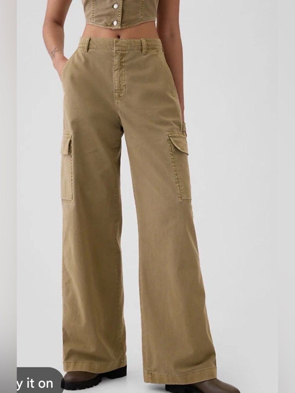 NEW GAP Wide-Leg 100% Cotton Cargo Pants in Khaki Size 6